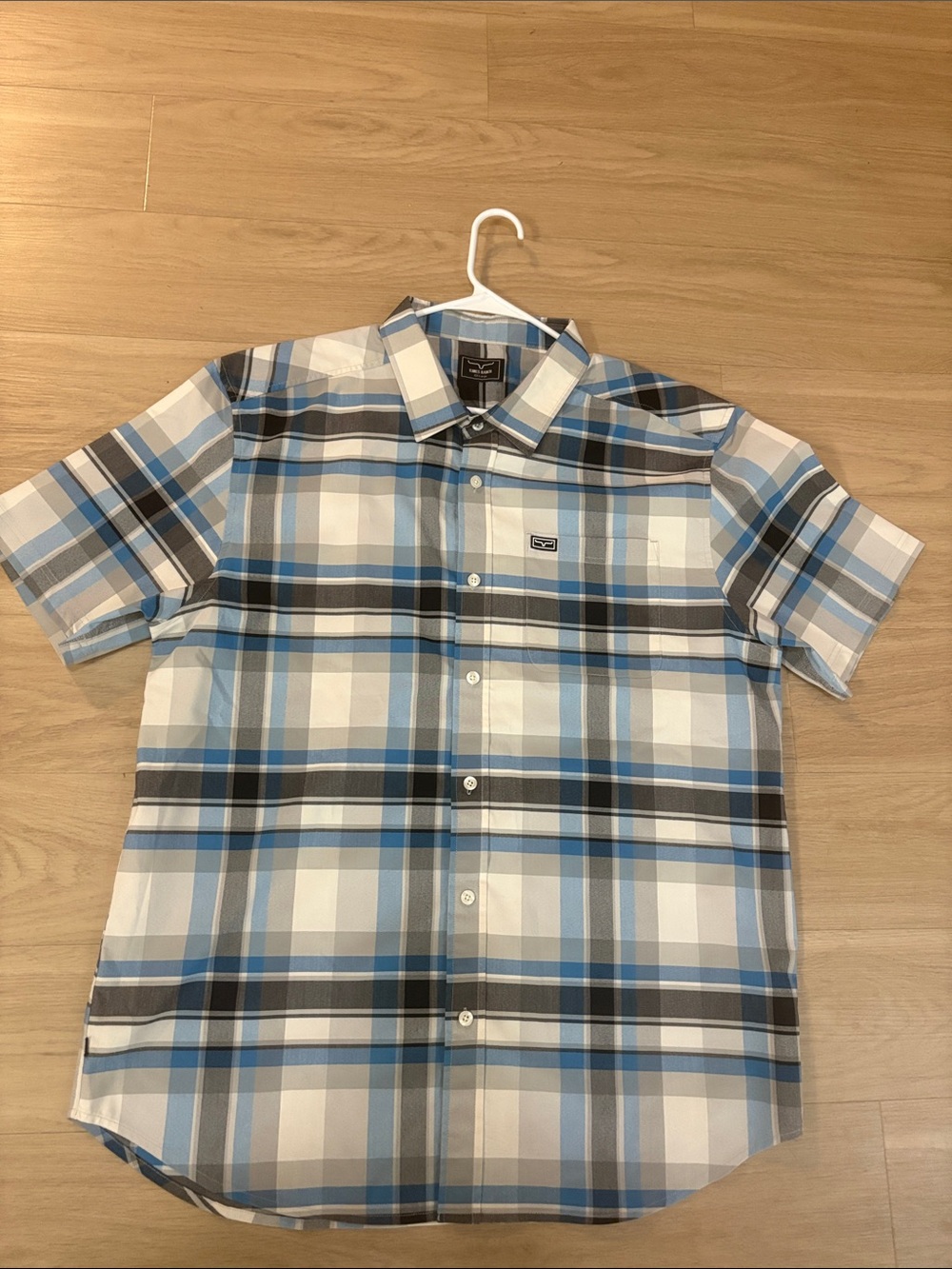 Kimes Ranch Men's Short-Sleeve Plaid Button-Up Shirt - Light Blue / White